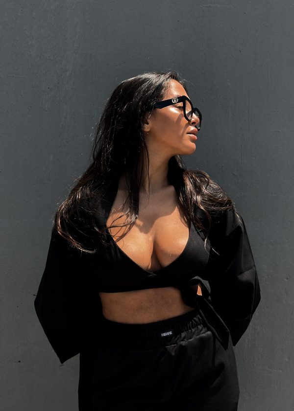 Tinos black cross front bustier